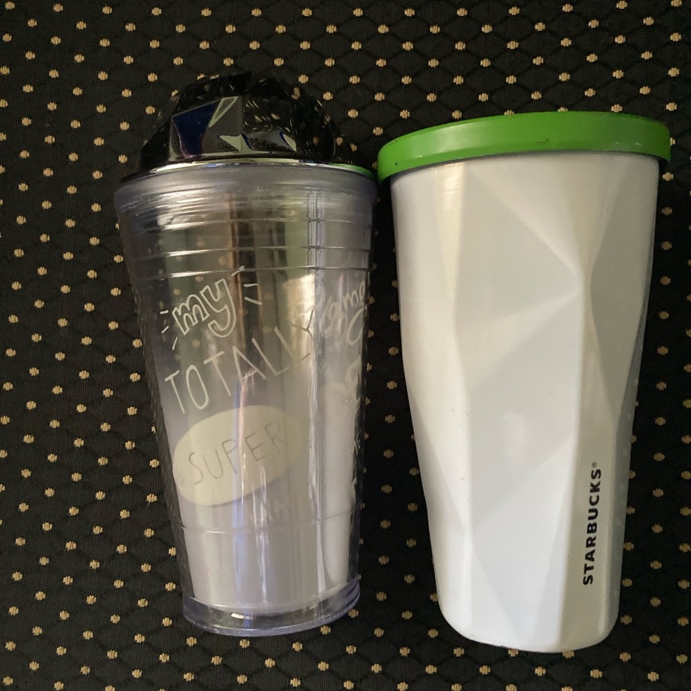 2 Starbucks Tumblers Clear /White Stainless Steel Grande 16oz